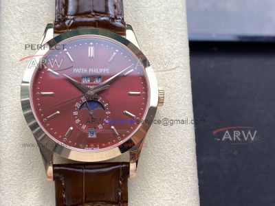 Best replica TW factory Patek Philippe rose gold case leather strap watch 